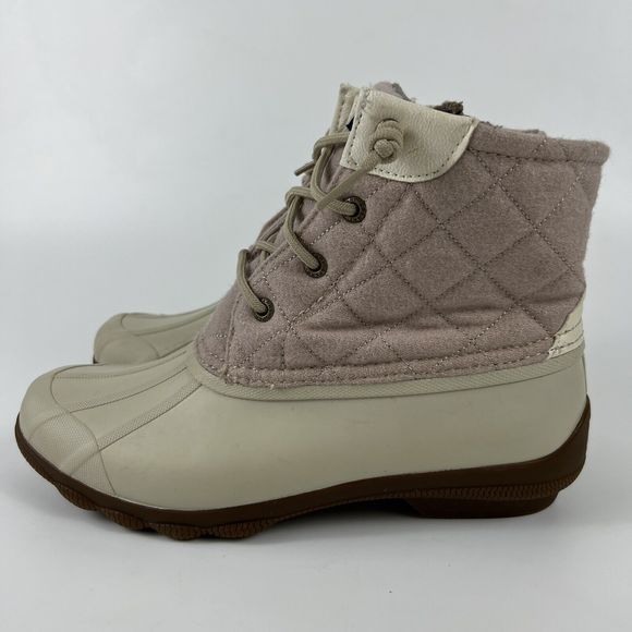 Sperry Waterproof Duck Booties Pink Ivory Women’s 9M Syren Gulf Wool Quilted - Picture 3 of 9